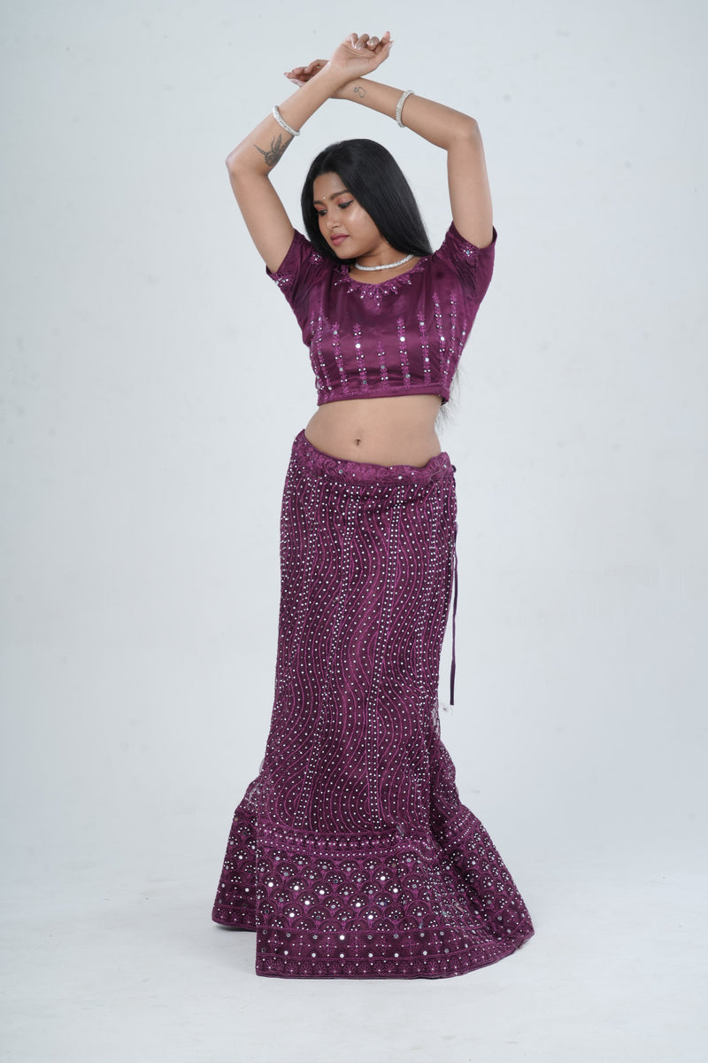 Stunning Net Lehenga Adorned with Stone and Mirror Detailing