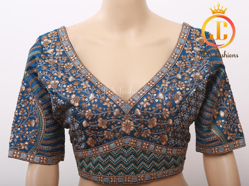 Sabyasachi Style Copper Jari Heavy Embroidery Work Blouse