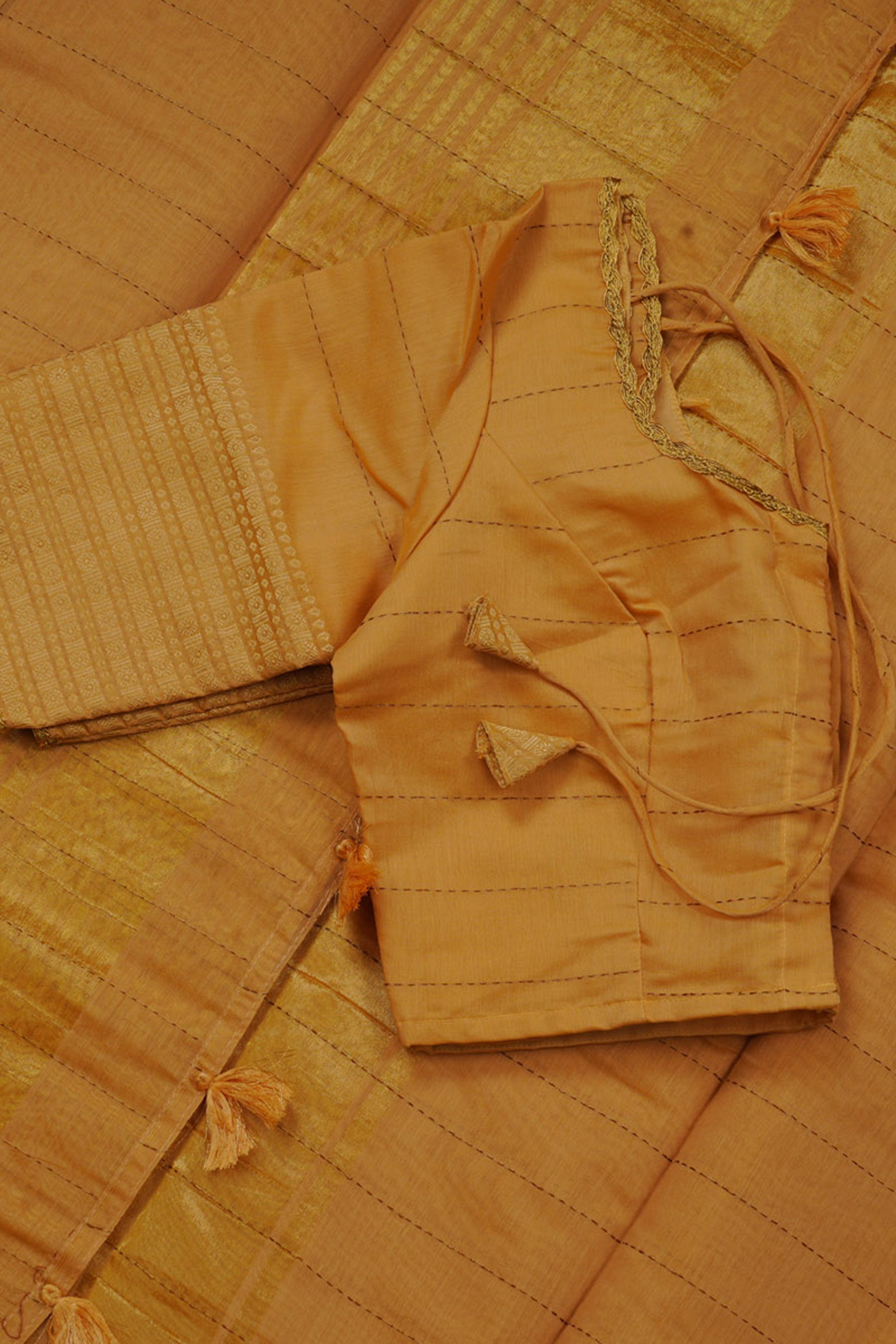 Gold Kanchi Organza Saree with Kanchi Border - Fully Stitched Blouse SAREE JCS Fashions