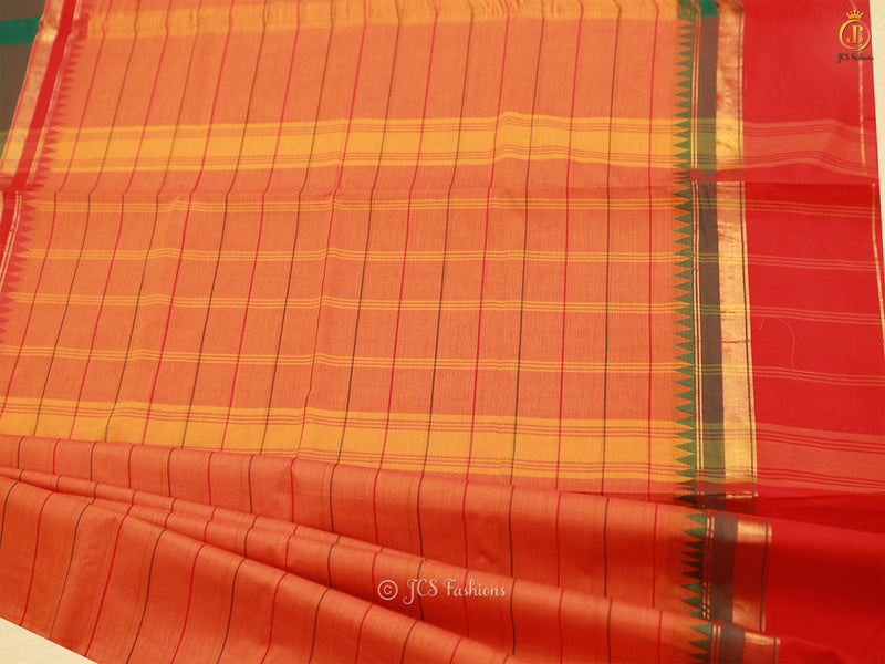Kanchi Cotton Mustard Thread Line Saree with Zari Border Work