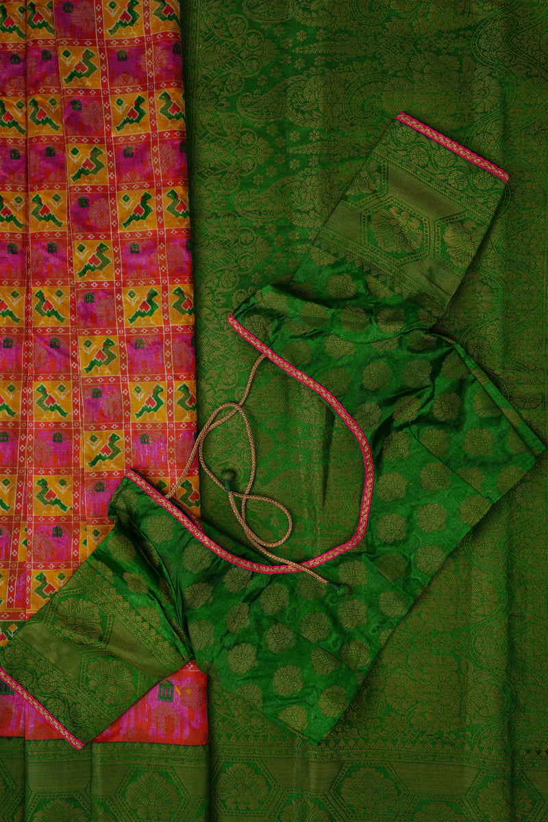 Elegant Soft Ikkat Silk Saree with Pochampally Weave & Kanchi Borders