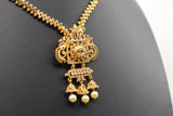 Chic Gold-Polish Chain & Earring Set with Stone and Bead Accents