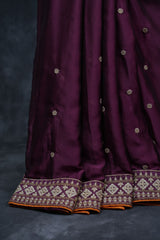 Art Silk Sarees With Embroidery Pattern Stitched Blouse