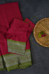 Semi Soft Silk Saree with Silver Weave Border & Complementary Blouse