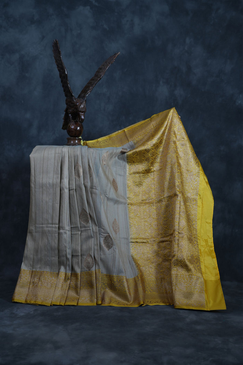 Elegant Handloom Banarasi Tussar Silk Saree - Antique Jari Work Accent