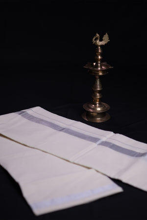 Authentic Kerala Cotton Saree with White Zari Border