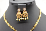 Chic Gold-Polish Chain & Earring Set with Stone and Bead Accents