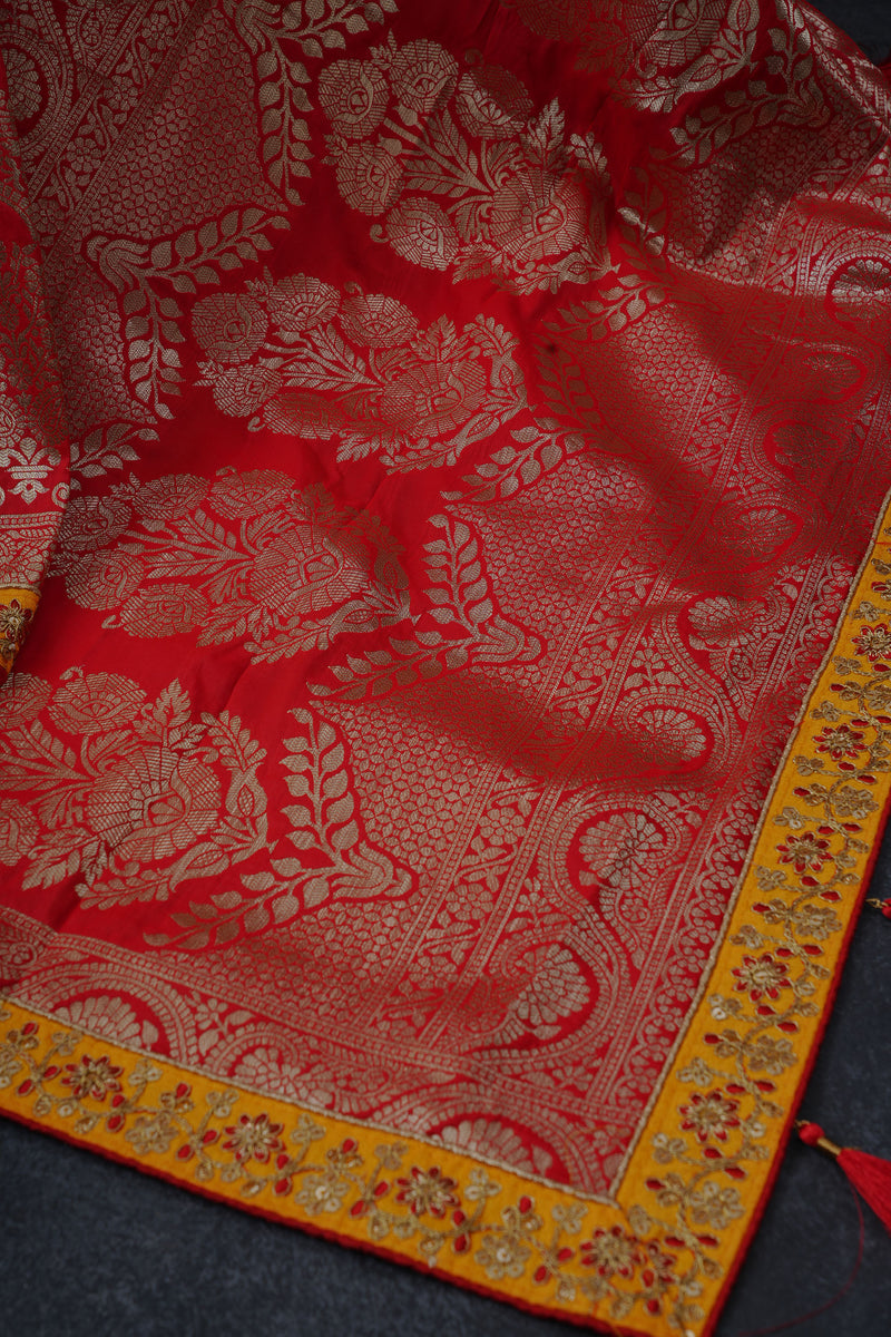 Luxurious Banarasi Soft Silk Saree with Kundan Work Detailing