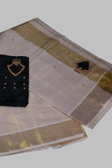 Elegant Kerala Golden Tissue Saree with Aari Beadwork