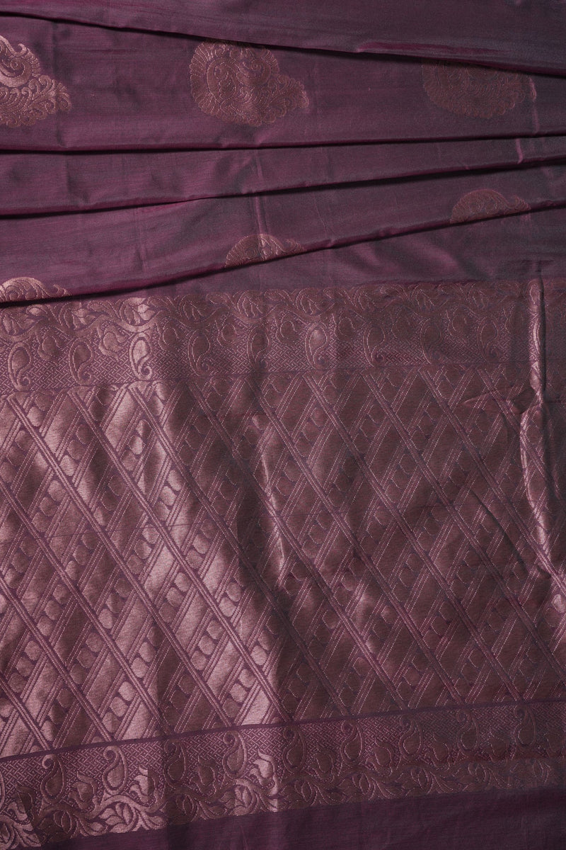 Kanchi Semi Soft Silk Borderless Saree with Grand Pallu & Aari Work Blouse