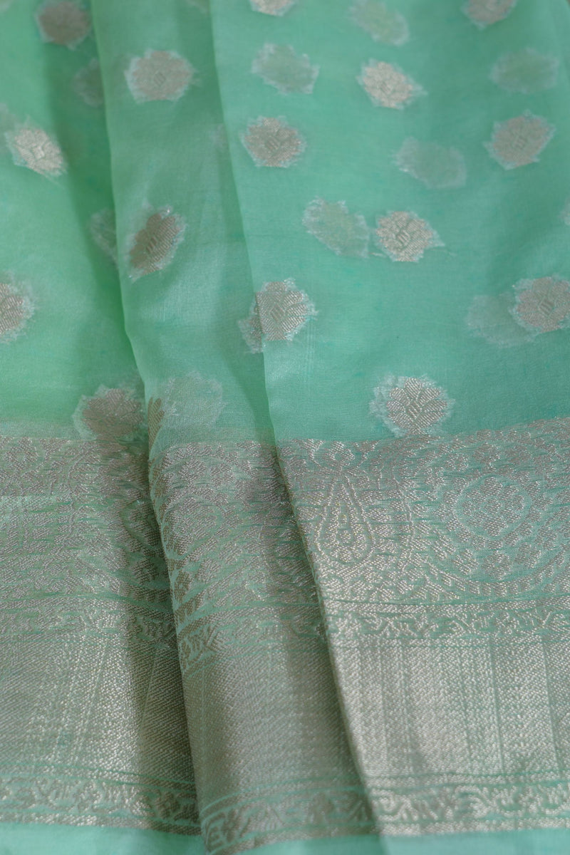 Handwoven Banarasi Kora Silk Saree with Detailed Patterns - Traditional