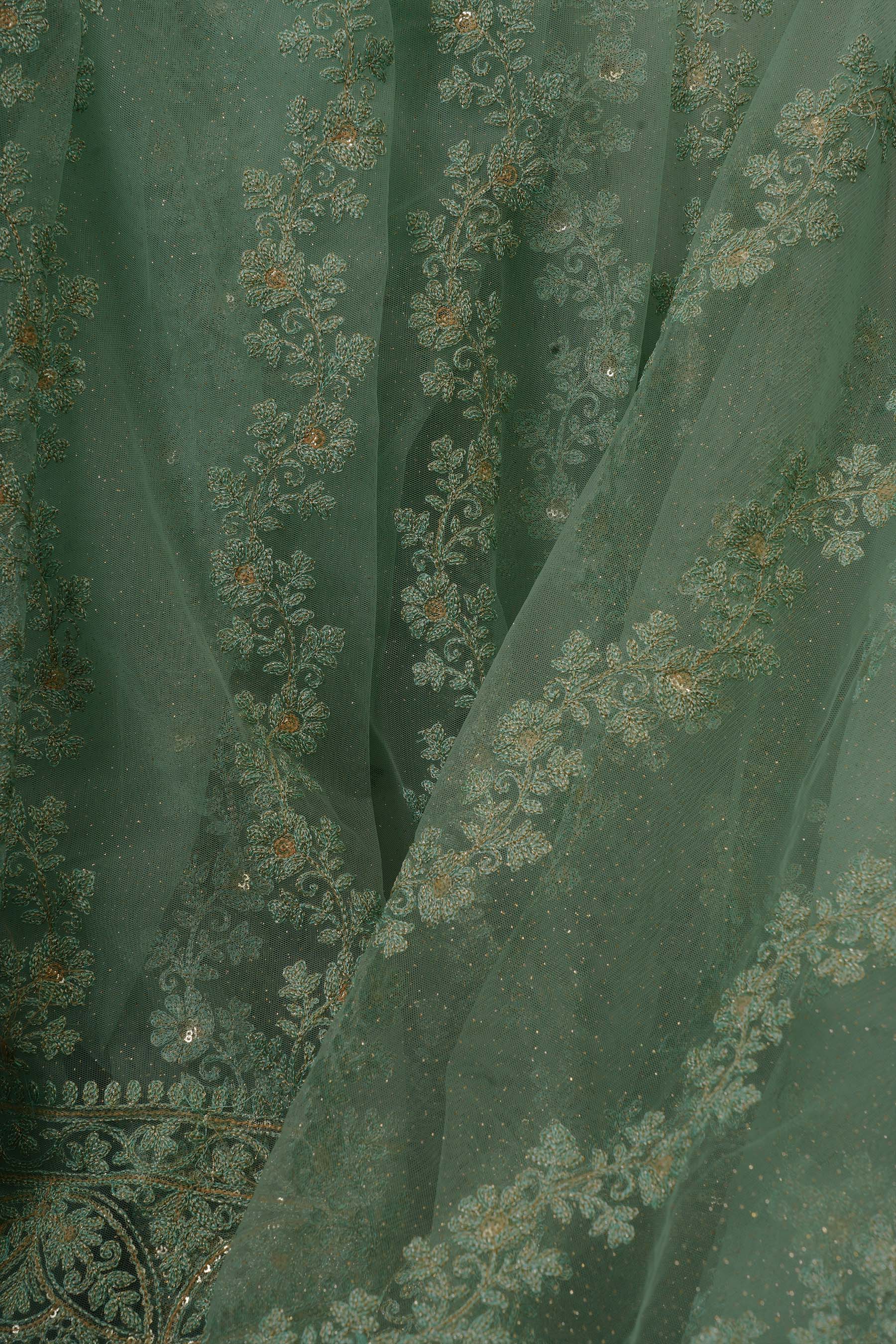 Green Net and Cut Work Sarees with Blouse stitched -JCS Fashions SAREE JCS Fashions