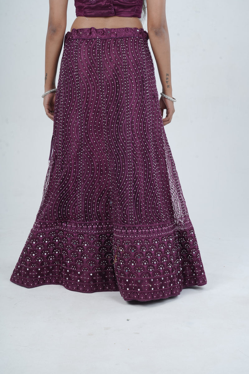 Stunning Net Lehenga Adorned with Stone and Mirror Detailing