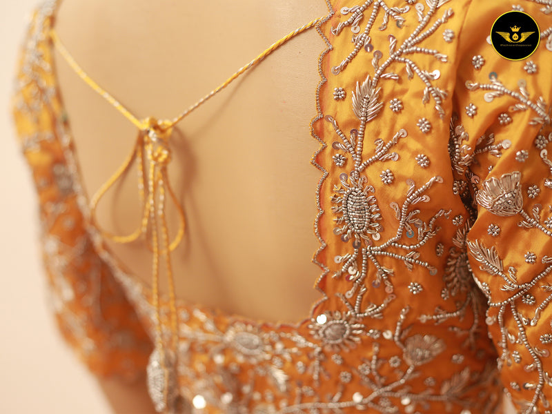 Stylish Indian Aari Work Silk Fabric Blouse With Latkan