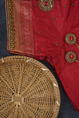 Elegant Ikkat Silk Saree with Luxurious Aari Work Contrast Blouse