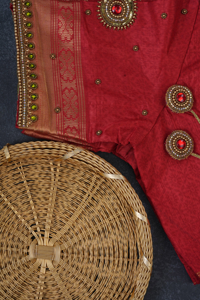 Elegant Ikkat Silk Saree with Luxurious Aari Work Contrast Blouse