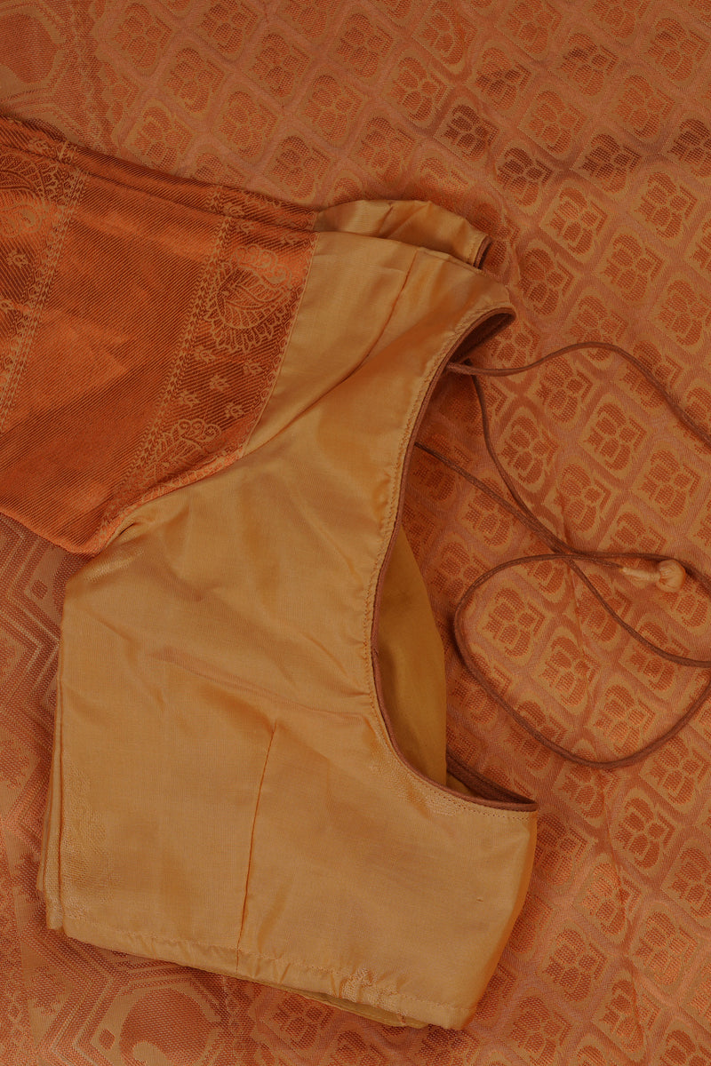 Pure Handloom Silk Saree with Copper Zari Border & Stitched Blouse