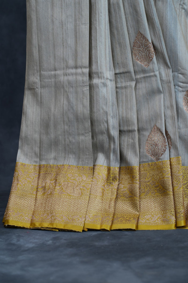 Elegant Handloom Banarasi Tussar Silk Saree - Antique Jari Work Accent