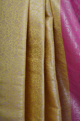 Lemon Yellow Banarasi Soft Silk Saree with Silver Weaving Brocade