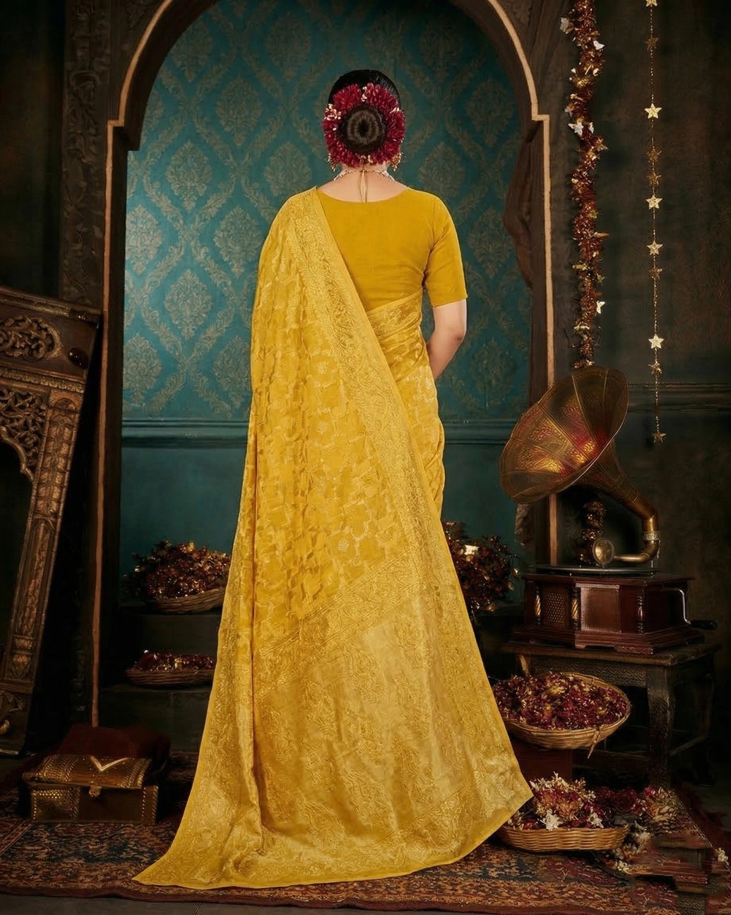 Yellow Crush Cotton Saree with Blouse, Candy Crush Weaving Pattern, Light Weight Traditional Wear