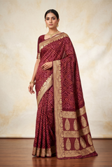 Maroon Khaddi Georgette Rai Bandhej Saree, Silk Mark