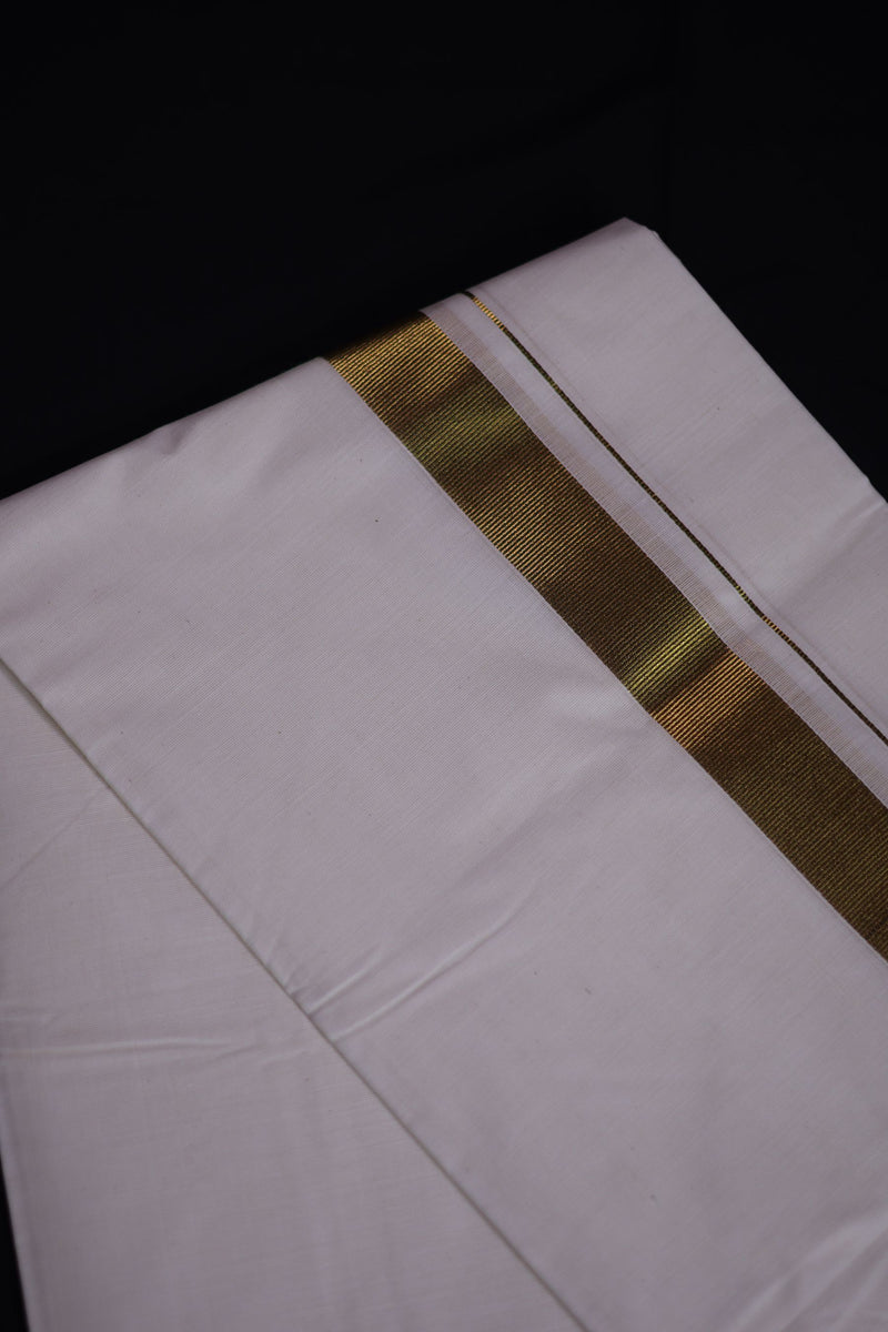 Men's Luxury Kerala Cotton Angavastram with Sparkling Copper Zari Lines