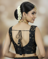 Black Designer Padded Sleeveless Blouse with Embroidery Work and Back Knot, Fully Stitched Ready to Wear