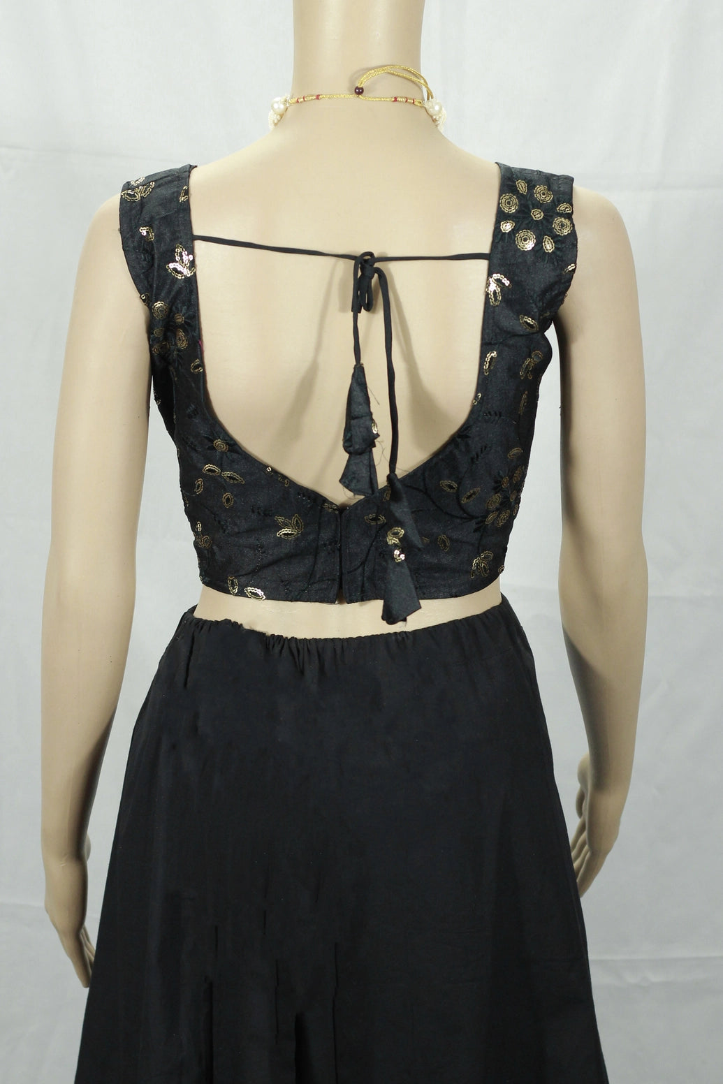 Black Designer Padded Sleeveless Blouse with Embroidery Work and Back Knot, Fully Stitched Ready to Wear