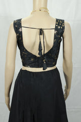 Black Designer Padded Sleeveless Blouse with Embroidery Work and Back Knot, Fully Stitched Ready to Wear