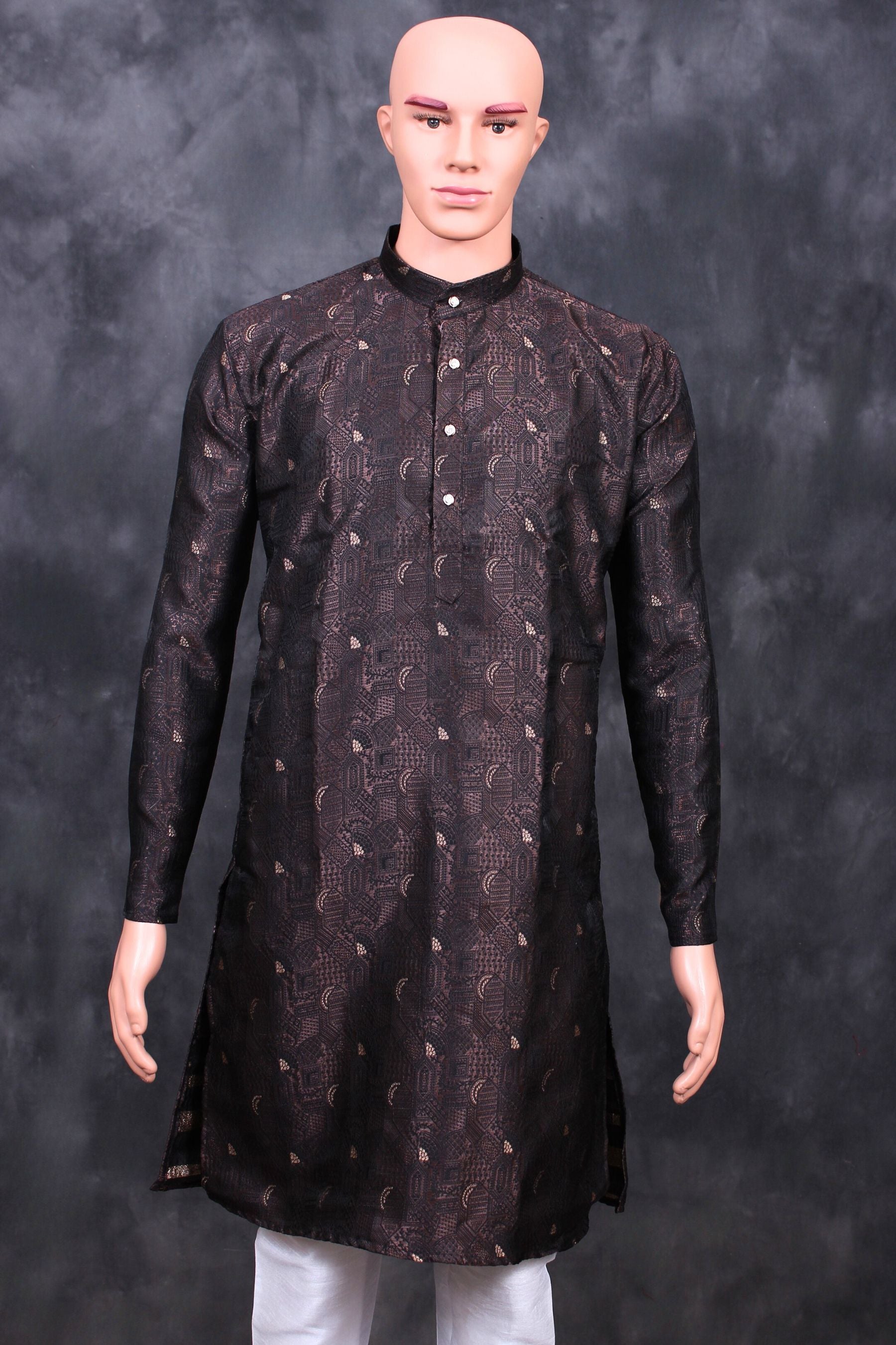 Men's Exquisite Jacquard Kurta - Tradition Meets Style with JCS Fashions Men JCS Fashions Dark Brown Large (40)