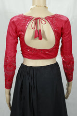 Red Sequence Work Full Sleeve Readymade Padded Blouse with Back Tie and Knot (Fully Stitched) for Saree and Lehenga