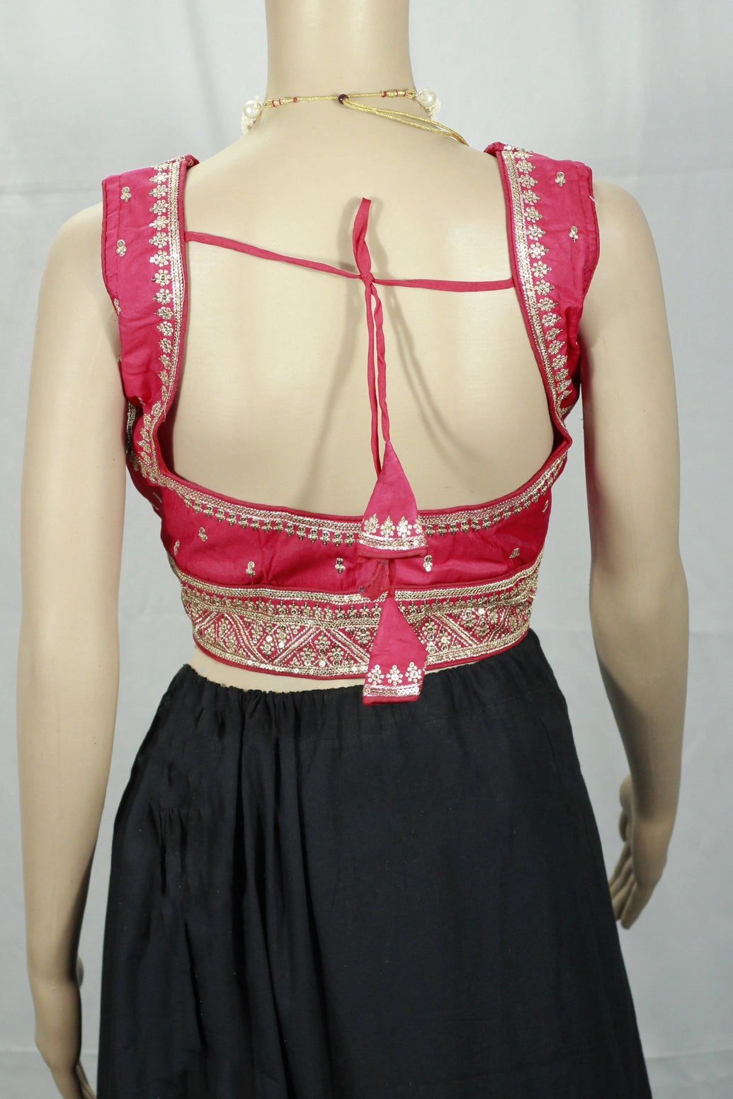 Pink Readymade Designer Padded Blouse with Zari Border, Deep Neck, Back Knot & Back Open Style