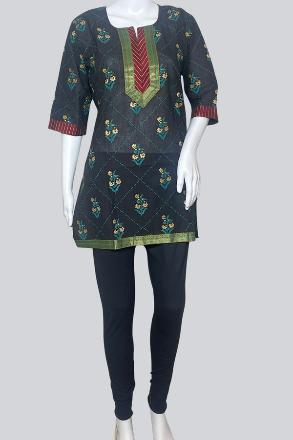 Golden Elegance: Cotton Kurti with Zari Weaving & Prints - JCS Fashions