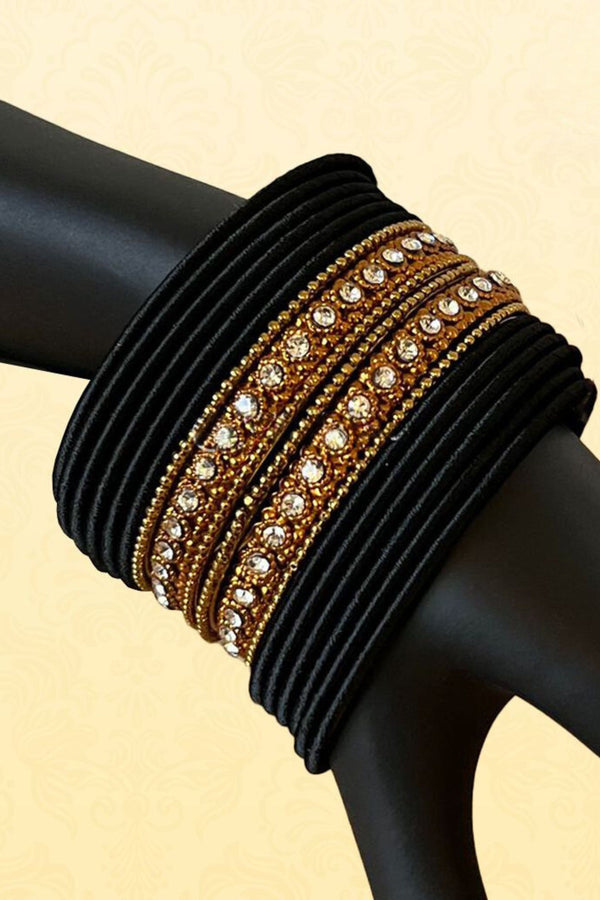 Exquisite Silk thread and Stone Wedding Bangles in Black - JCSFashions
