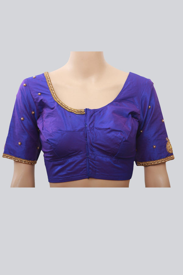 Gorgeous Violet Aari Work Silk Fabric Blouse For Women