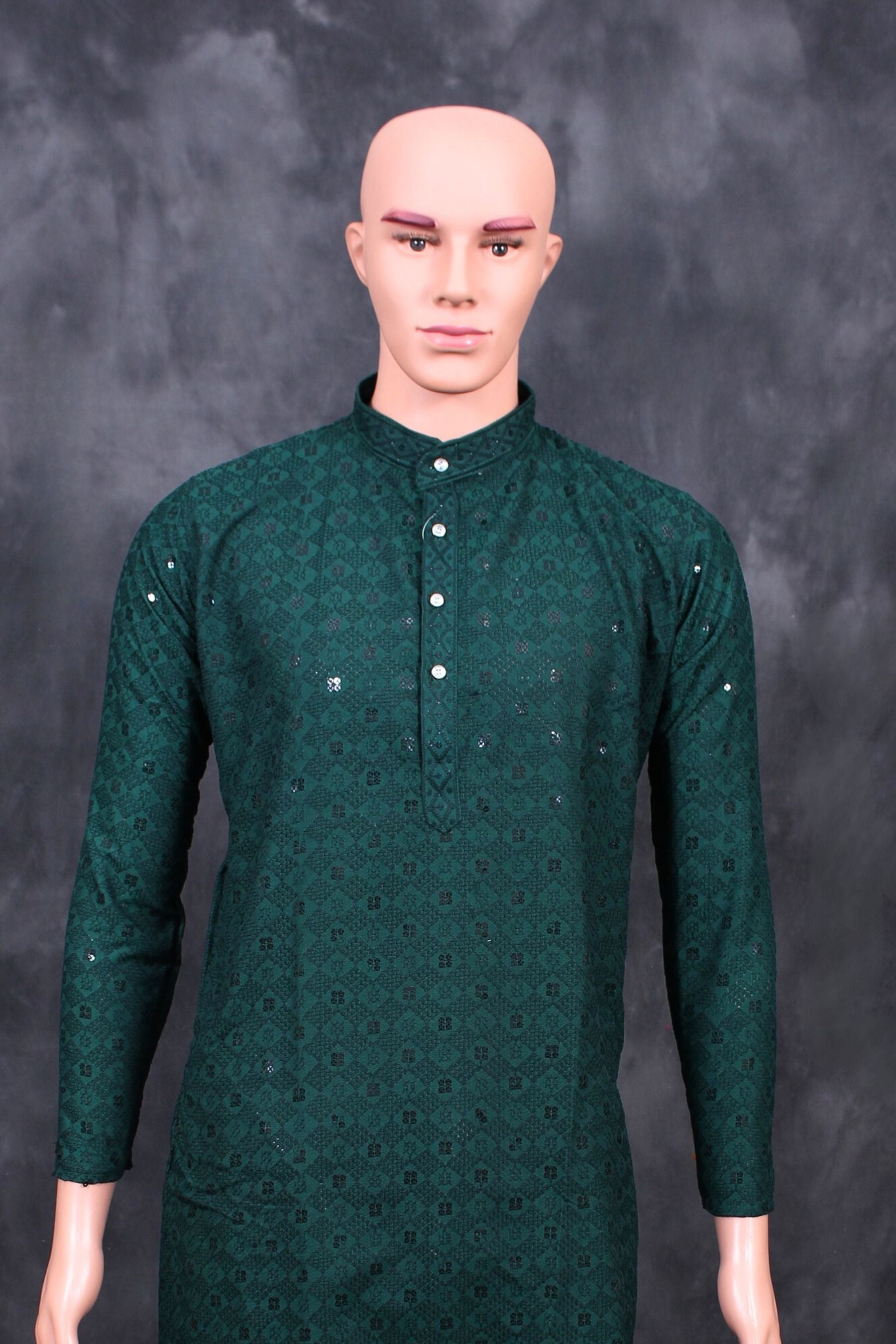 Hand-Embroidered Men's Lakhnavi Kurta with Sequin Details