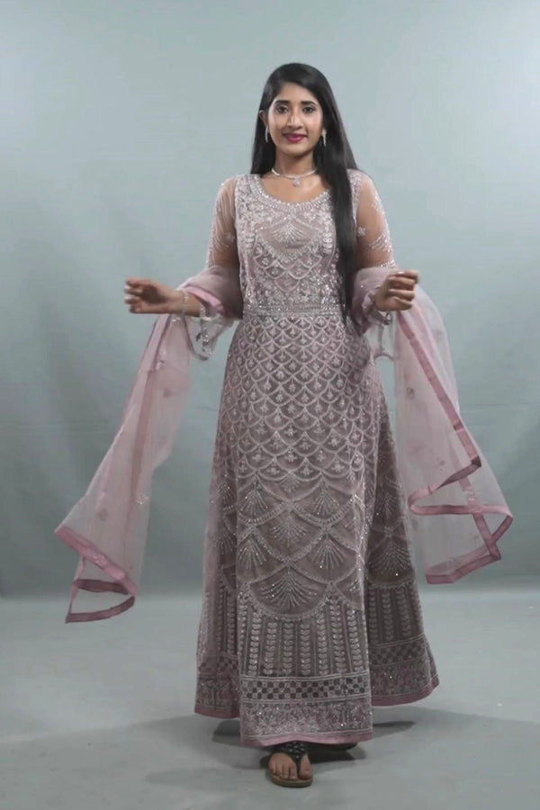 Royal Splendor Embroidered Net Gown with Dupatta Set