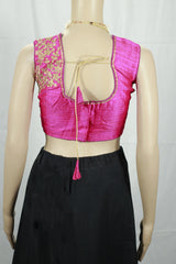 Pink Readymade Designer Padded Blouse with Golden Aari Work Floral Motifs, Back Knot, Sleeveless