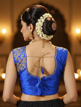 Royal Blue Designer Padded Blouse with Aari Work Floral Motifs, Back Knot, Readymade Fully Stitched