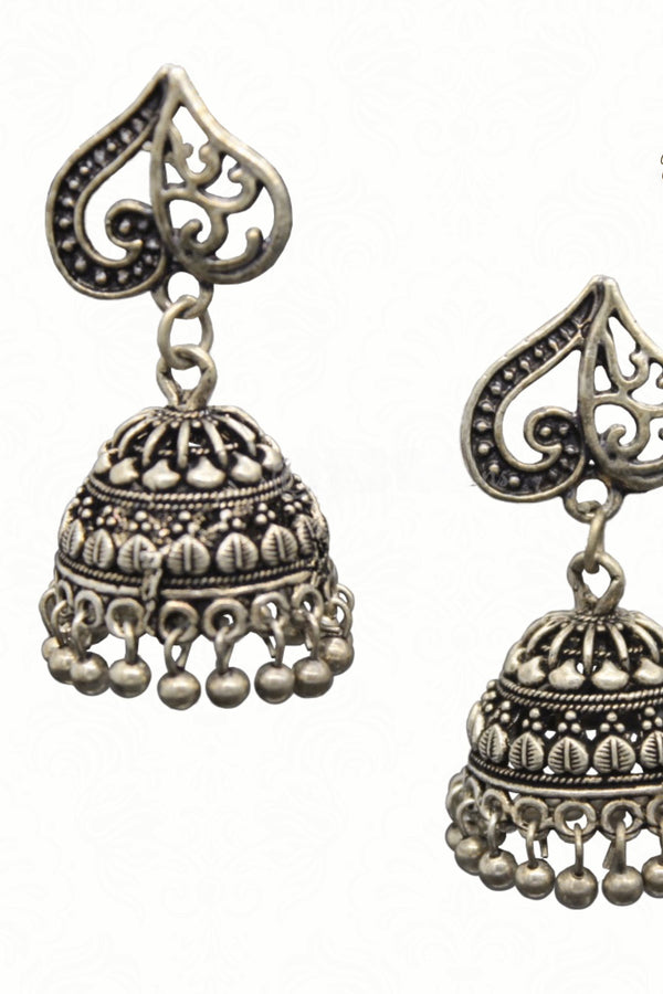 Rustic Glamour Oxidised Silver Plated Handmade Jhumka Jhumki Earrings