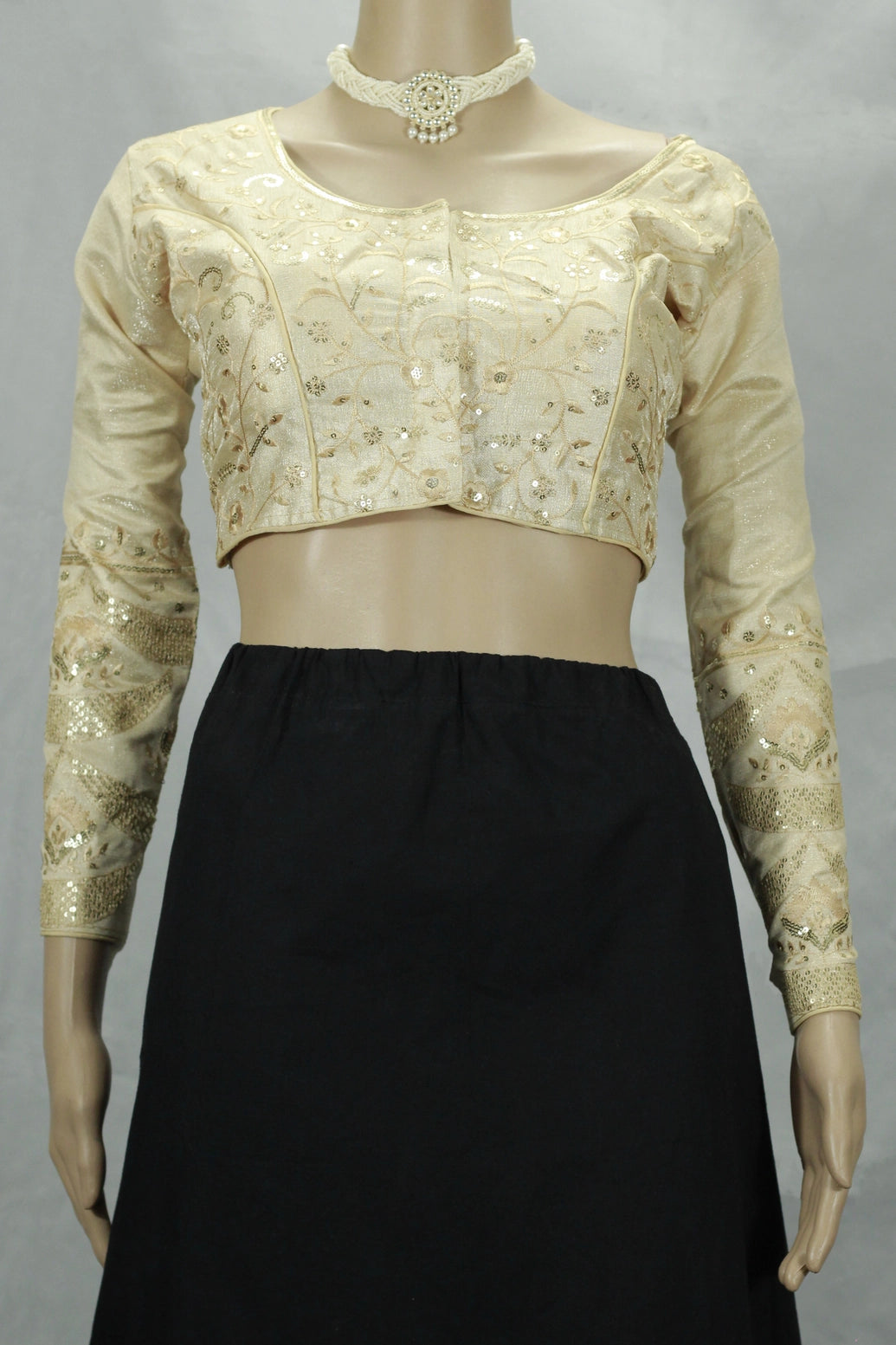Sandal Readymade Padded Designer Sequence Work Blouse with Full Sleeves and Back Knot