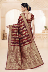 Purple Bulbul Organza Silk Designer Saree with Floral Full Body Work and Zari Border, Comes with Blouse