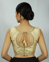 Sandal Readymade Designer Padded Blouse with Aari Work Floral Embroidery, Sleeveless, Back Knot