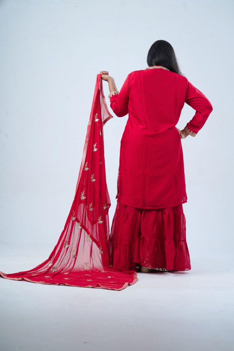 Plus Size: Georgette Sharara Suit: Embroidered Elegance with Sequin