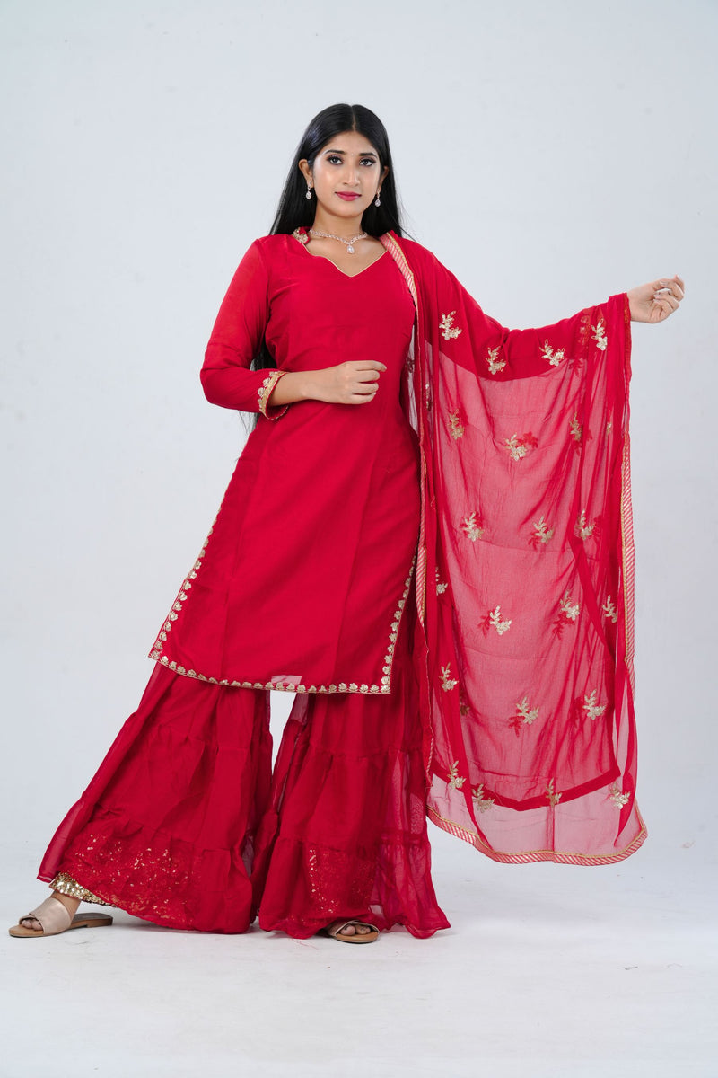 Enchanted Georgette Sharara Suit with Rich Embroidery and Sequin Details