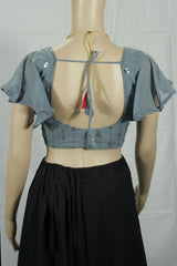 Grey Readymade Padded Designer Sleeveless Blouse with Embroidery Work, Back Knot, Fully Stitched