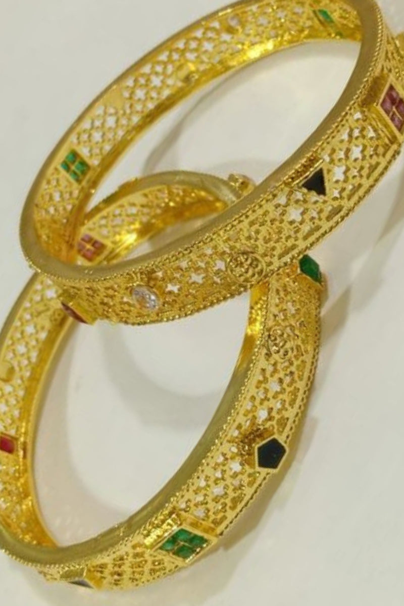 Golden Elegance: Stylish Stone Bangles in Luxe Gold Polish - JCSFashions