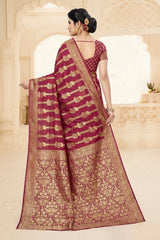 Bulbul Organza Silk Designer Saree, full body beautiful floral design, Grand pallu and zari border, saree comes with blouse