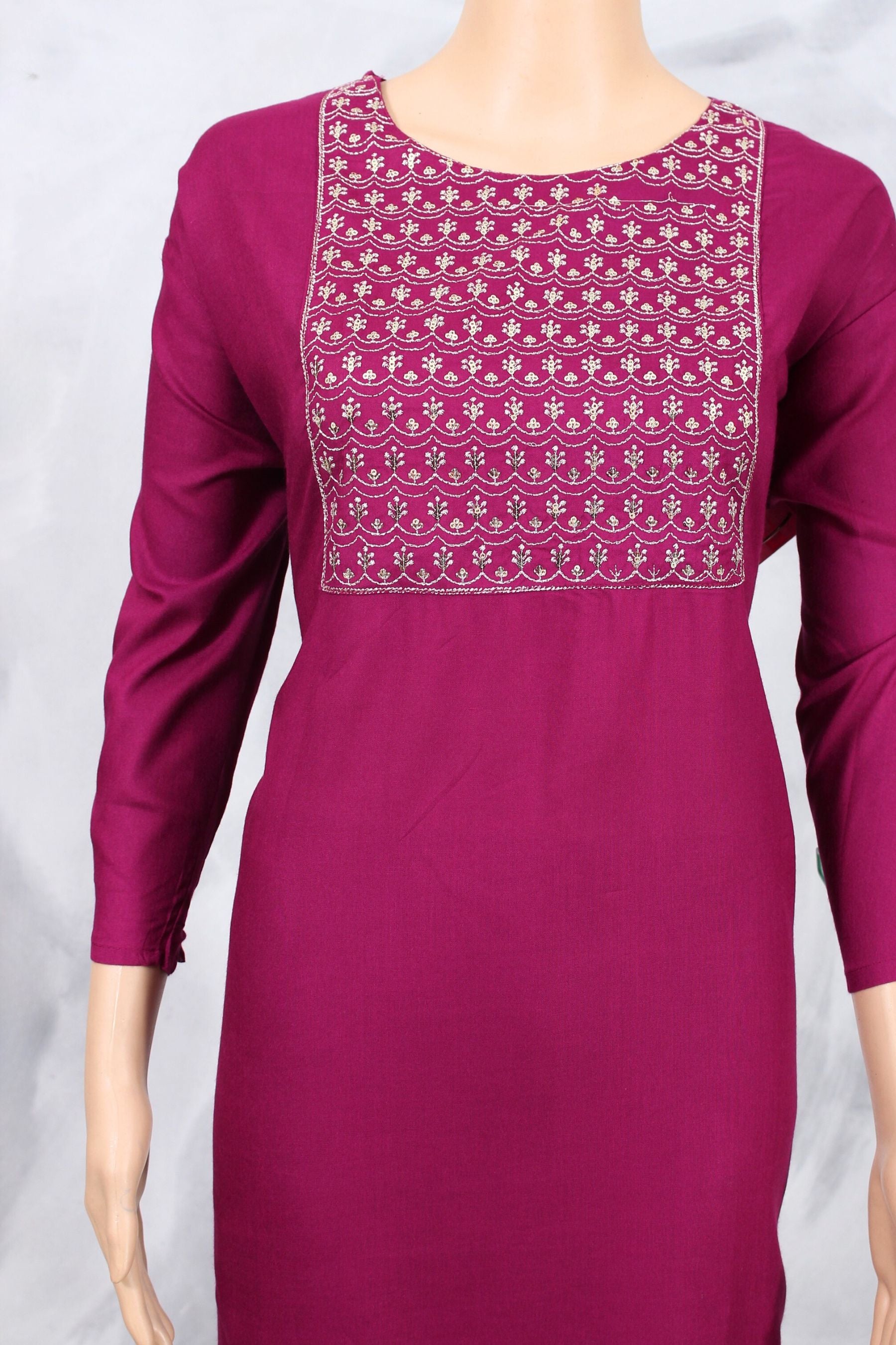 Zari Embroidered Elegance: JCSFashions' Handcrafted Cotton Kurti KURTI JCS Fashions