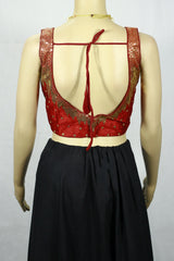 Maroon Readymade Designer Padded Blouse with Zari Scalloped Embroidery, Sleeveless, Back Knot Style (Fully Stitched)